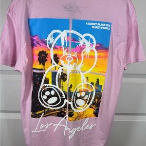 Popular Poison LA Sunset Teddy Bear Graphic Tee Pink Streetwear Y2K Mens L